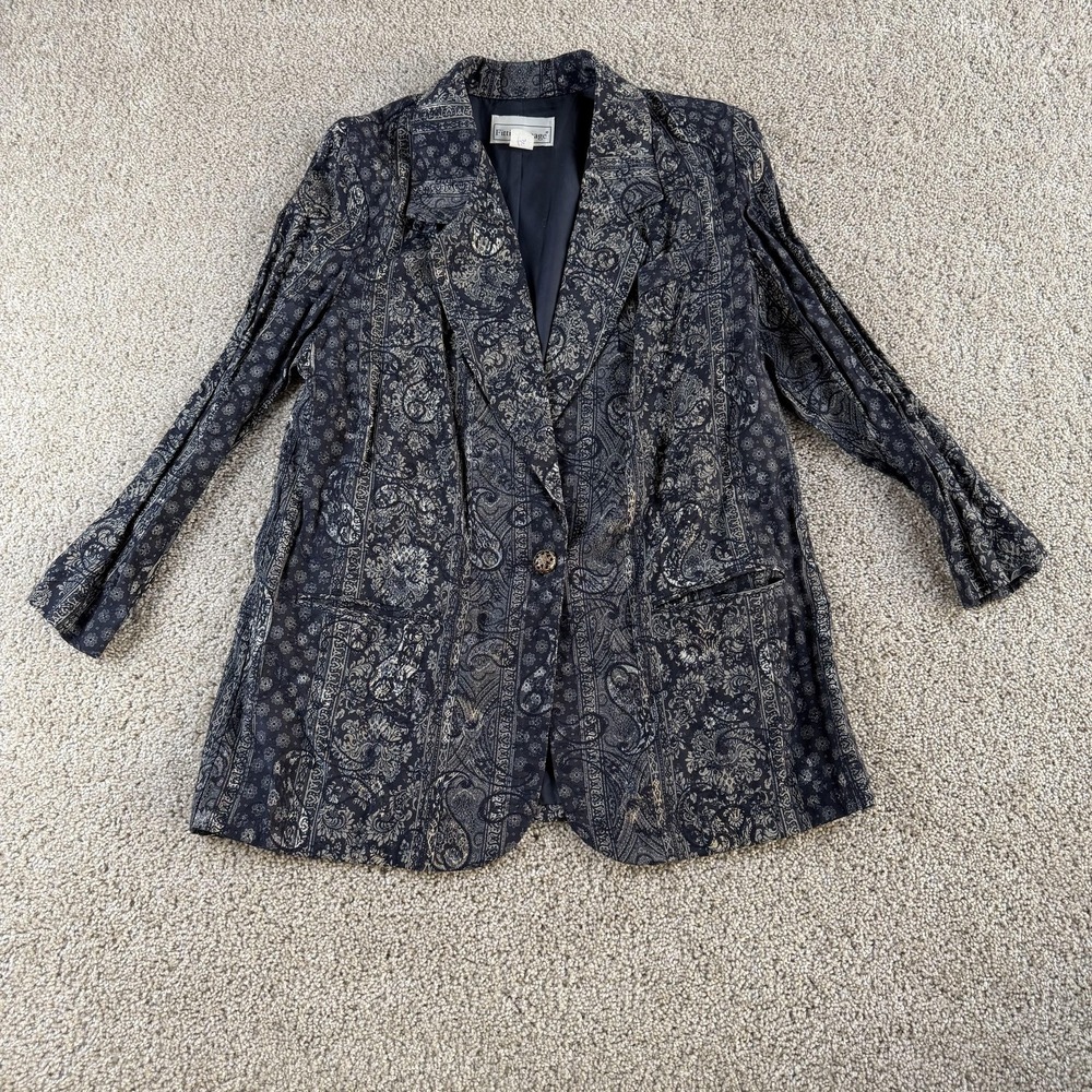 Vintage Fitting Image Jacket Womens 18W Blue Paisley Rayon Lined Long Blazer